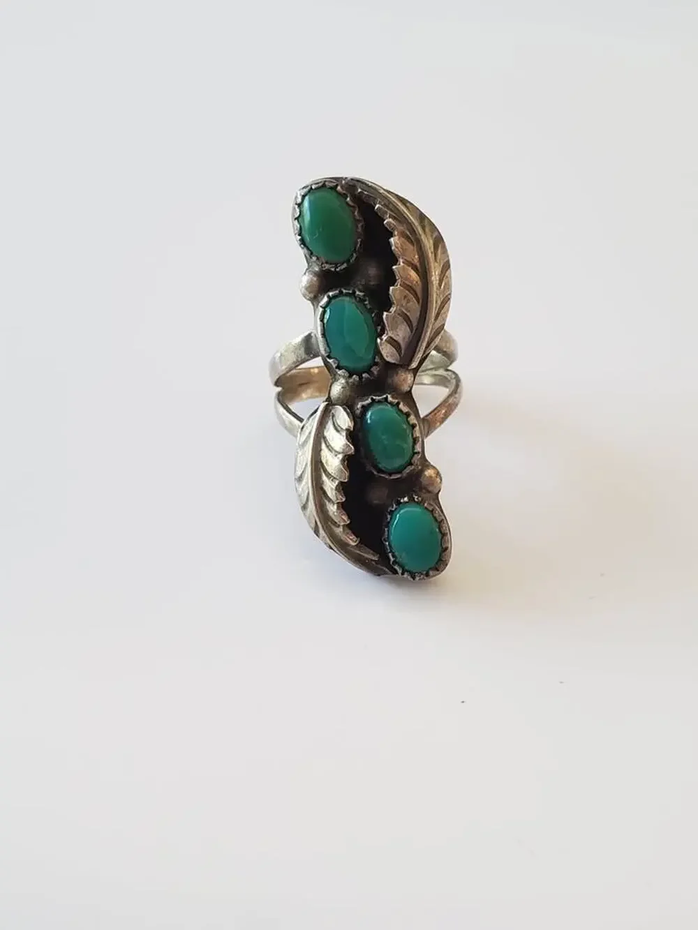Vintage Turquoise Navette Sterling Silver Ring